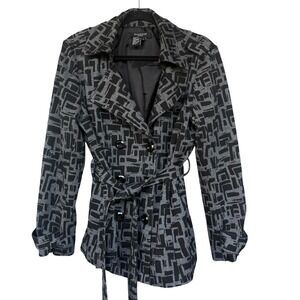 Sandro Jacket Womens Large Gray Geometric Knit Belted Short Coat Lined